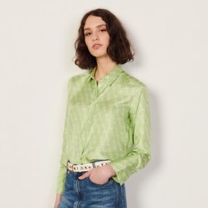 Sandro Cayetana Graphic-print Woven Shirt In Vert Amande